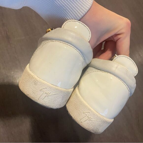 GIUSEPPE ZANOTTI White Gold Zipper Leather Lace Up Sneakers Mens sz. 43 - Picture 6 of 12